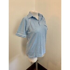 VTG Kingsport Polo Shirt Men Med Blue Sporty White Pocket Lightweight Chambray